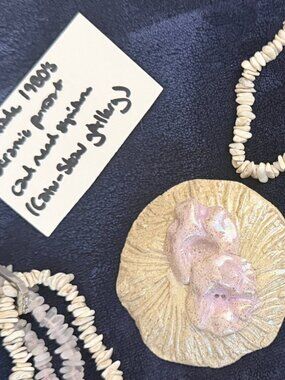 Vintage 1980s Signed Studio Art Pottery Ceramic Pendant Iridescent Pink
